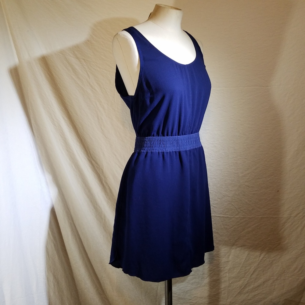 Wilfred Navy Blue Sleeveless Elastic-Waist A-Line Dress